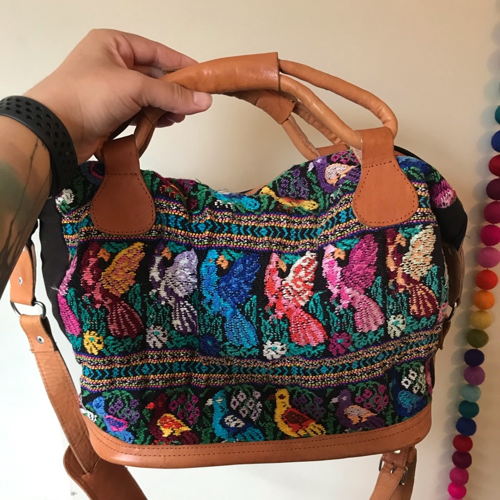 Colorful leather embroidered bag